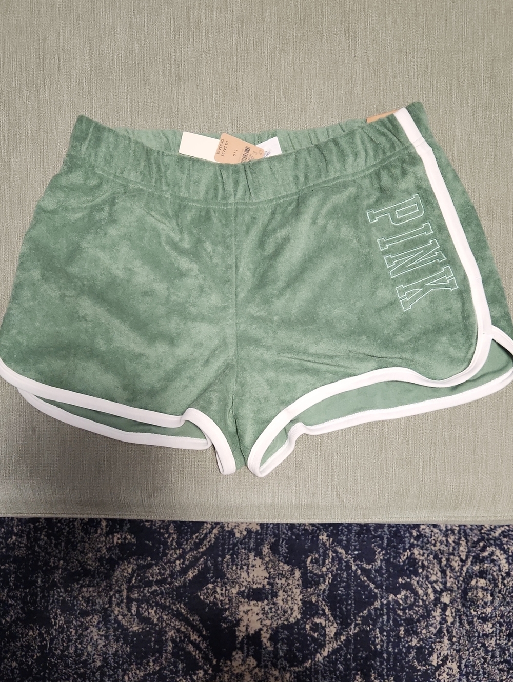 New PINK Victoria's Secret Green Terry Varsity Shorts